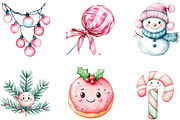 Kawaii Pink Mint Christmas Clipart, a Work Illustration by CraftArtStudio (Thumbnail 2 of 6)