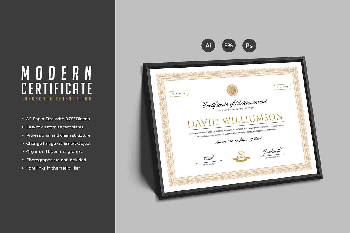 202. Modern Certificate Template, a Stationery Template by CreativeRezwan (Photo 1 of 3)