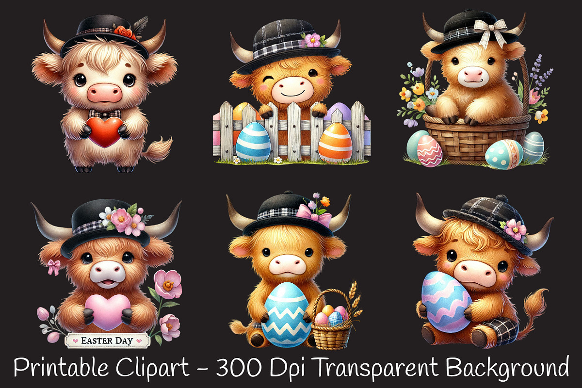 Easter Day Highland Cow Clipart, an Illustration by RobertsArt (Photo 7 of 7)