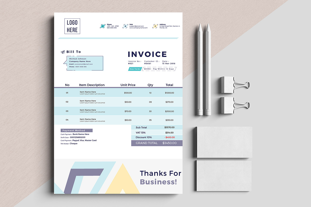 Invoice Template Excel Word Pages, a Stationery Template by Tbunny (Photo 4 of 5)
