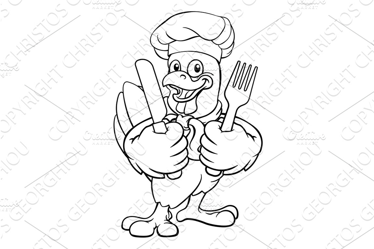 Chicken Chef Cartoon Rooster, an Animal Illustration by Christos Georghiou