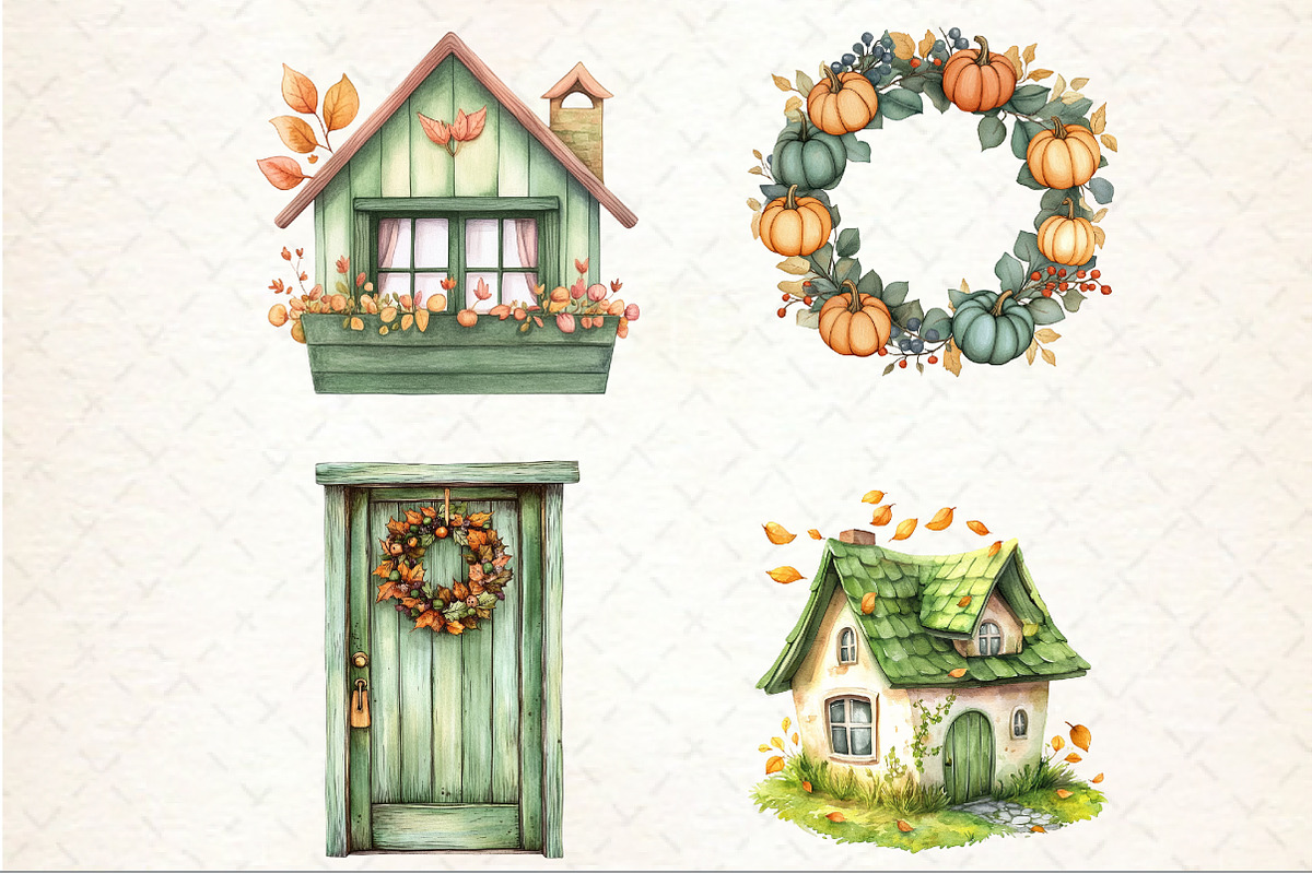 Green Autumn Cottage Clipart, an Illustration by Rose Art (Photo 3 of 4)
