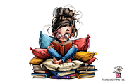 Bookish Girl Reading Clipart Bundle, a Graphic by Clipart Bloom (Thumbnail 8 of 10)