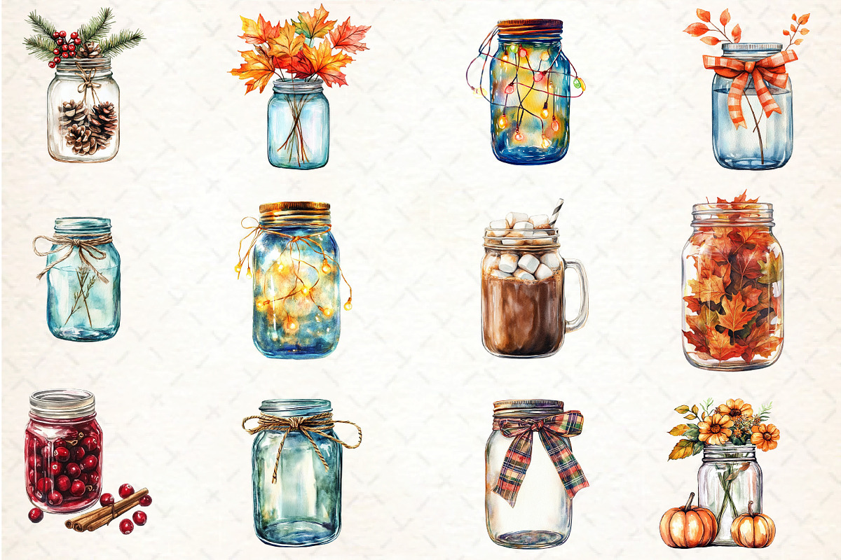 Fall Mason Jars Clipart Bundle, an Illustration by DreamCafeArt (Photo 4 of 5)