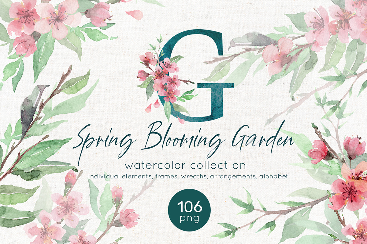 Spring blooming watercolor set, a Decorative Illustration by ArtPavo (Photo 1 of 8)