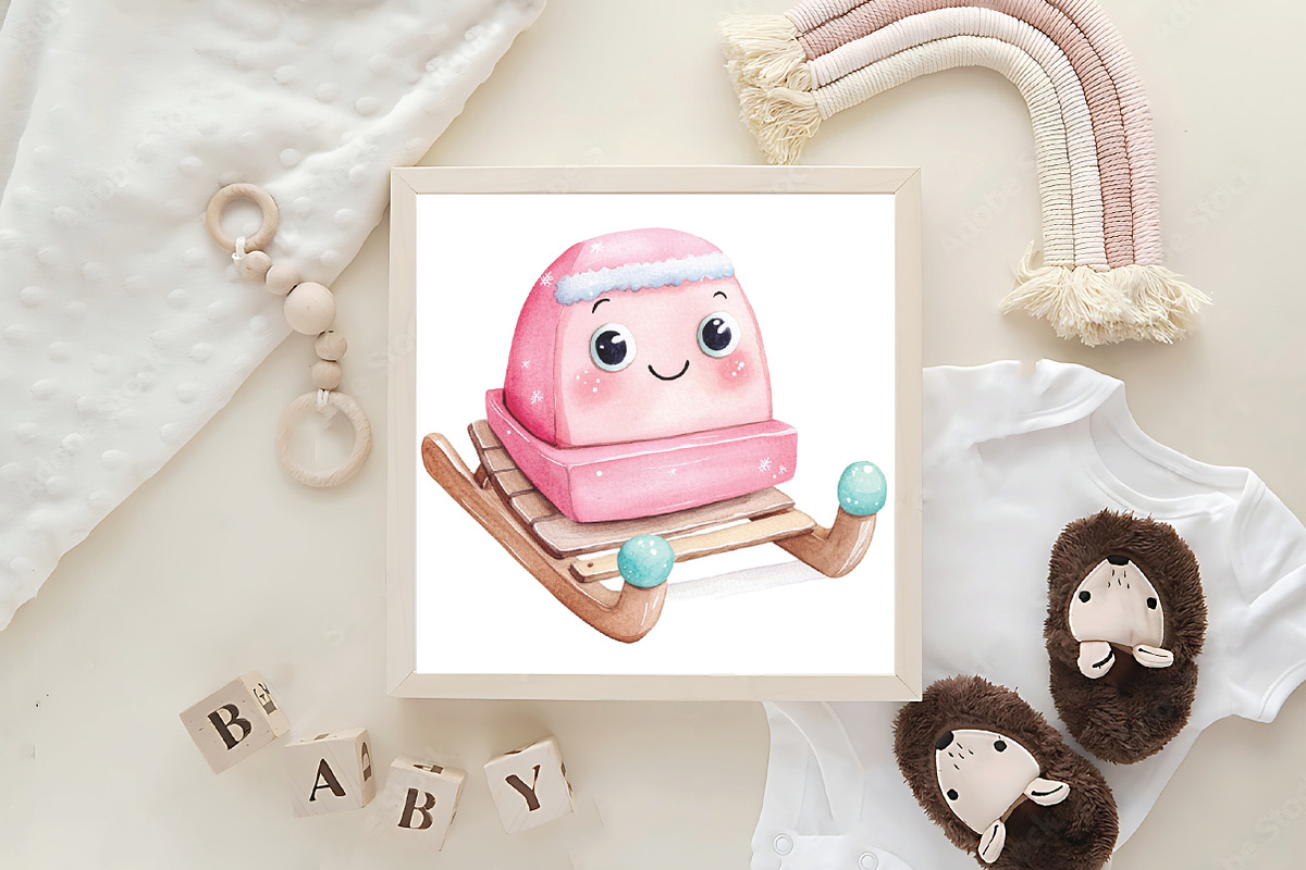 Kawaii Pink Mint Christmas Clipart, an Illustration by CraftArtStudio (Photo 6 of 6)