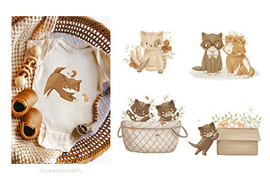 Floral Kittens - Clipart & Patterns