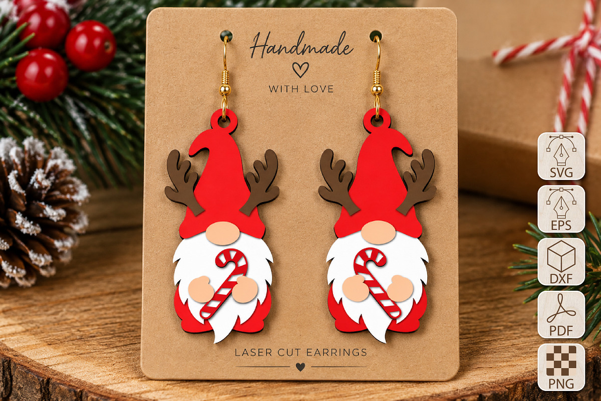 Christmas Gnome Earrings Laser Cut, a Seasonal Illustration by Canvas Craft (Photo 1 of 6)