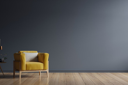 The interior has a yellow armchair., an Architecture Photo by vanitjan