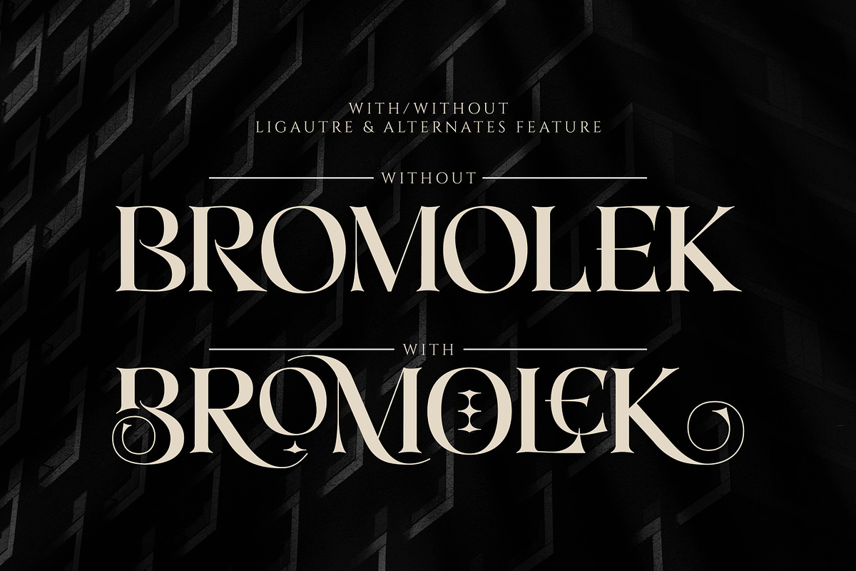 Bromolek - Luxury & Ligatures Serif, a Serif Font by Almarkhatype (Photo 6 of 9)
