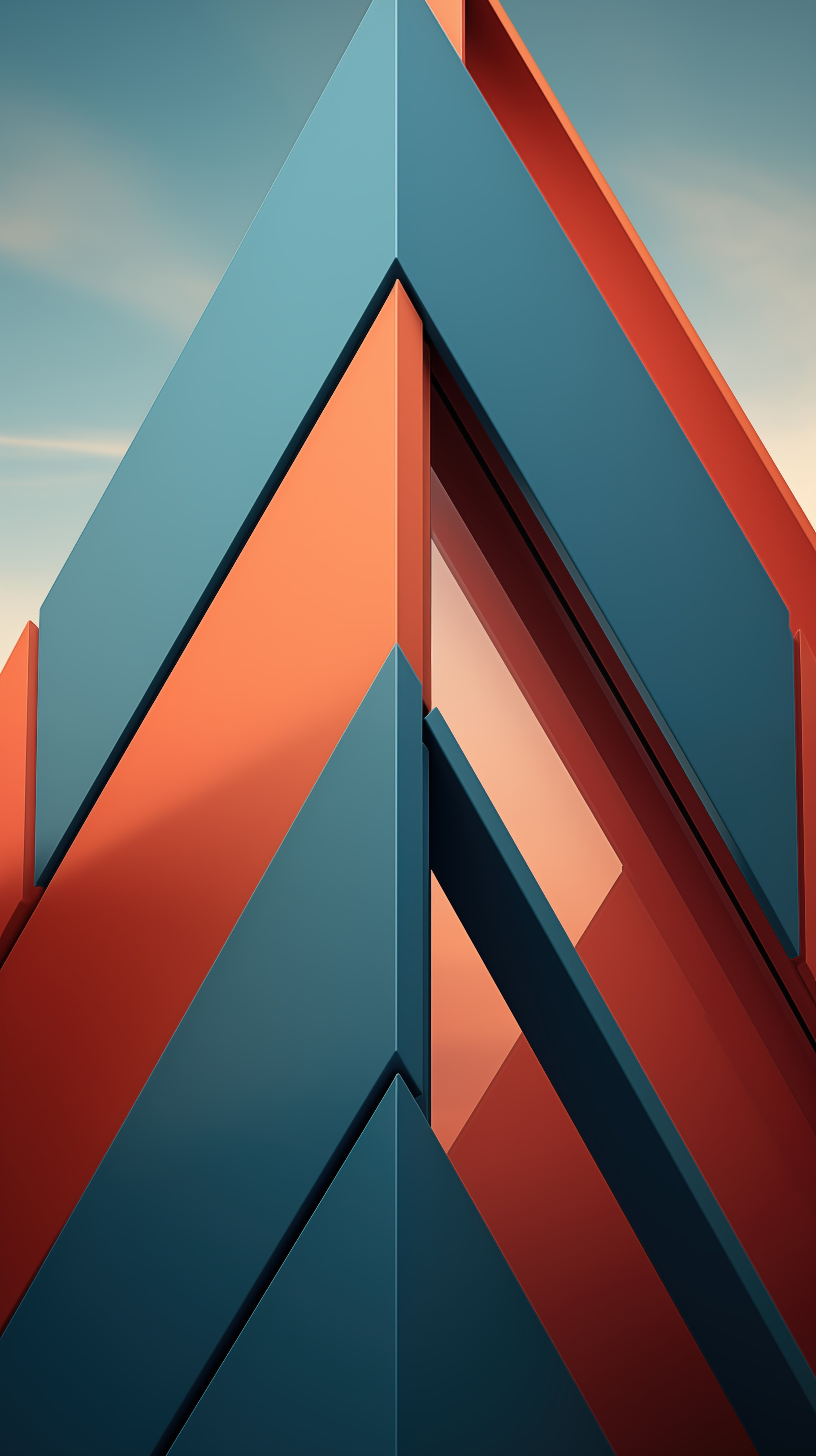 A close-up view of a modern architectural structure featuring sharp ...