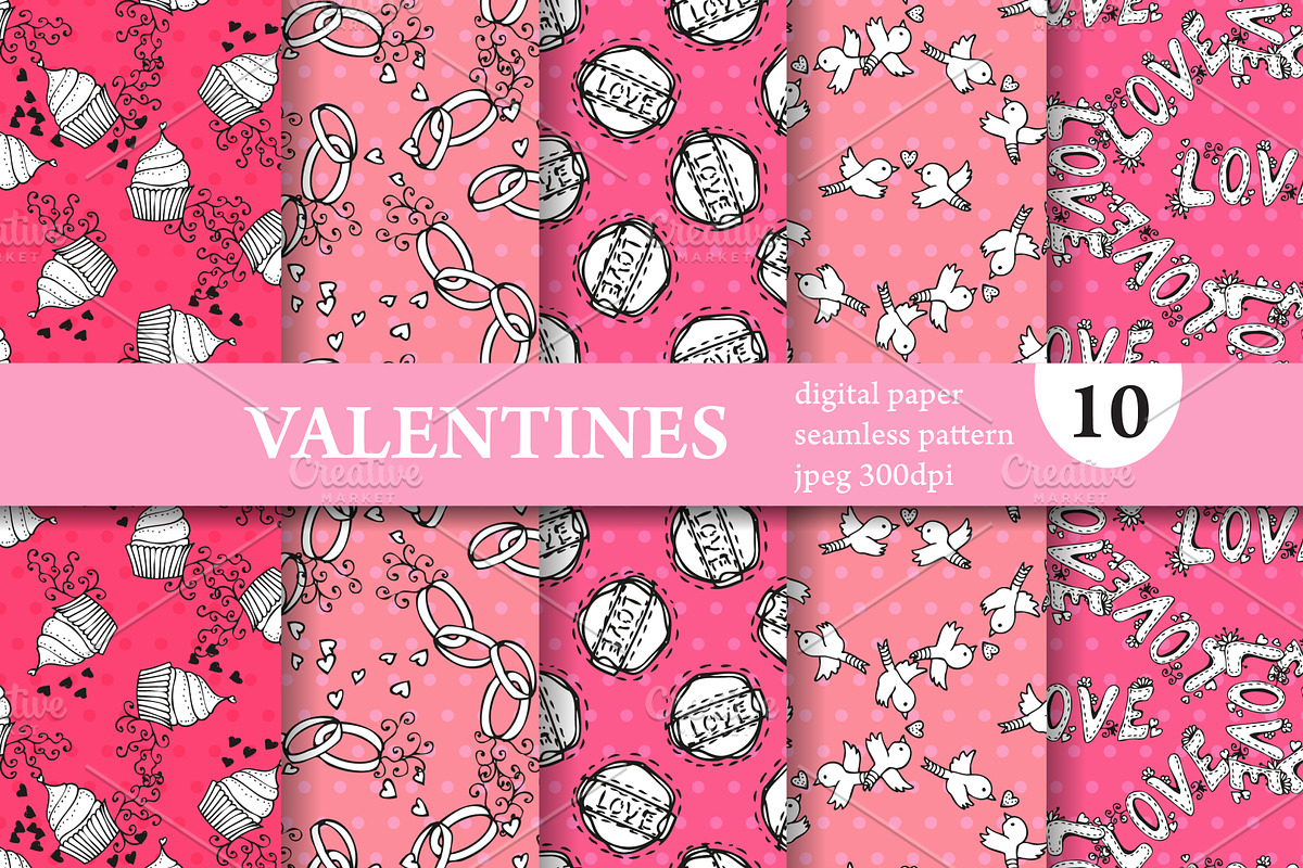 10 Valentine's Day Patterns Set