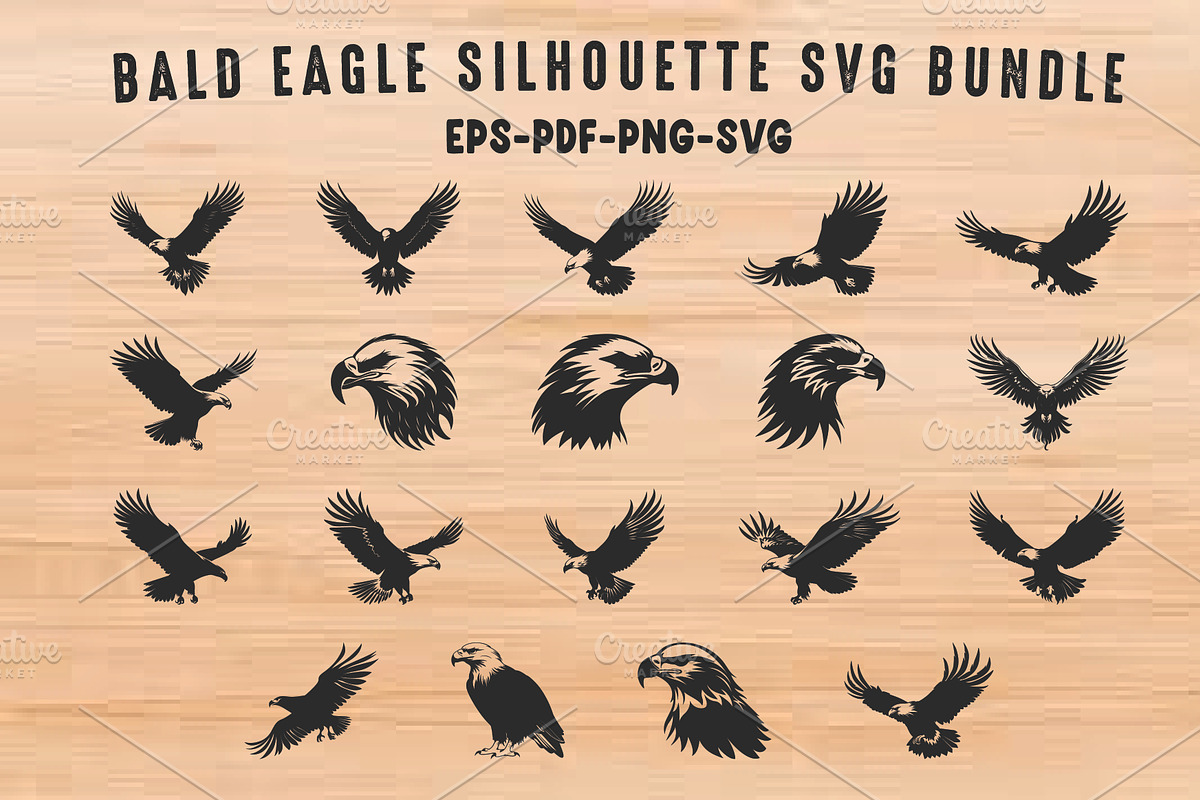 Bald Eagle SVG Silhouette Set, an Animal Illustration by Gfx Expert Team (Photo 1 of 3)