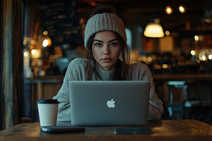 Student working on a laptop, a Photo by Pavel_design