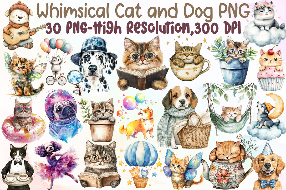 Whimsical Cat and Dog PNG Clipart, an Illustration by Sublimation Artist (Photo 1 of 6)