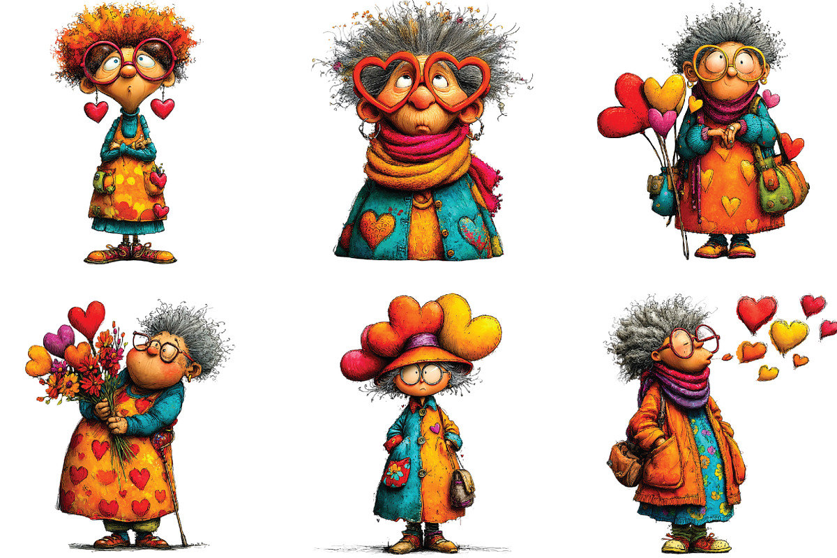 Quirky Elderly Valentine Woman PNG, an Illustration by CraftArtStudio (Photo 4 of 6)
