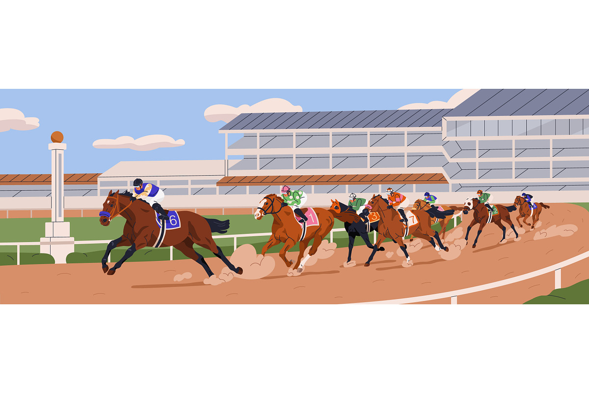 Jockeys riding horses on race track, a Sport Illustration by Good Studio (Photo 1 of 3)