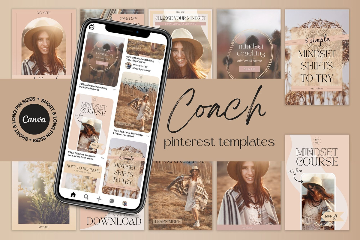 Coaching Canva Pinterest Templates, a Social Media Template by Made by Melody (Photo 1 of 8)