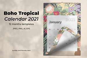 Boho Calendar Template 2021, a Stationery Template by Rose Design