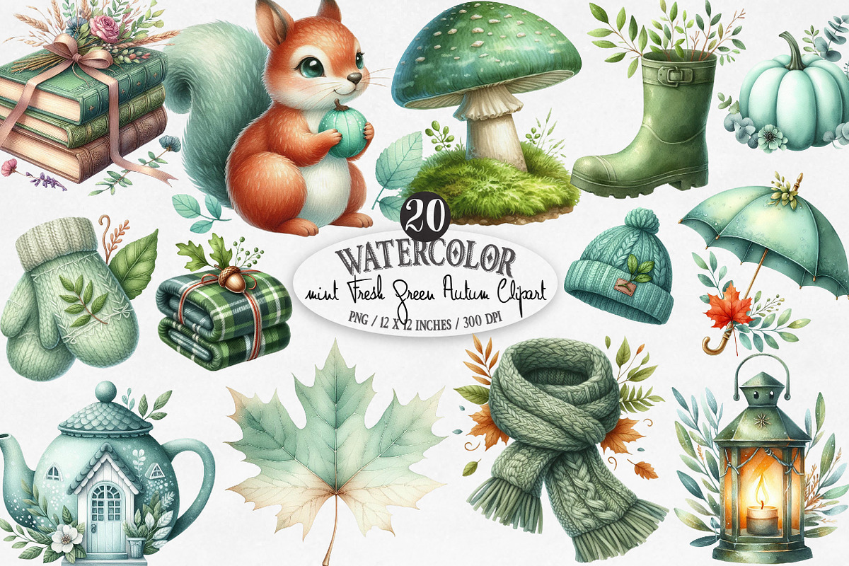 Mint Fresh Green Autumn Clipart, an Illustration by Designking (Photo 1 of 4)