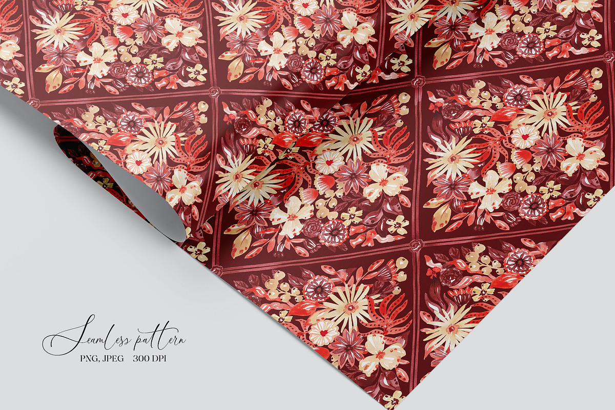 Fall Floral Grid Ornamental Pattern, a Pattern Graphic by SirenaArt (Photo 8 of 11)