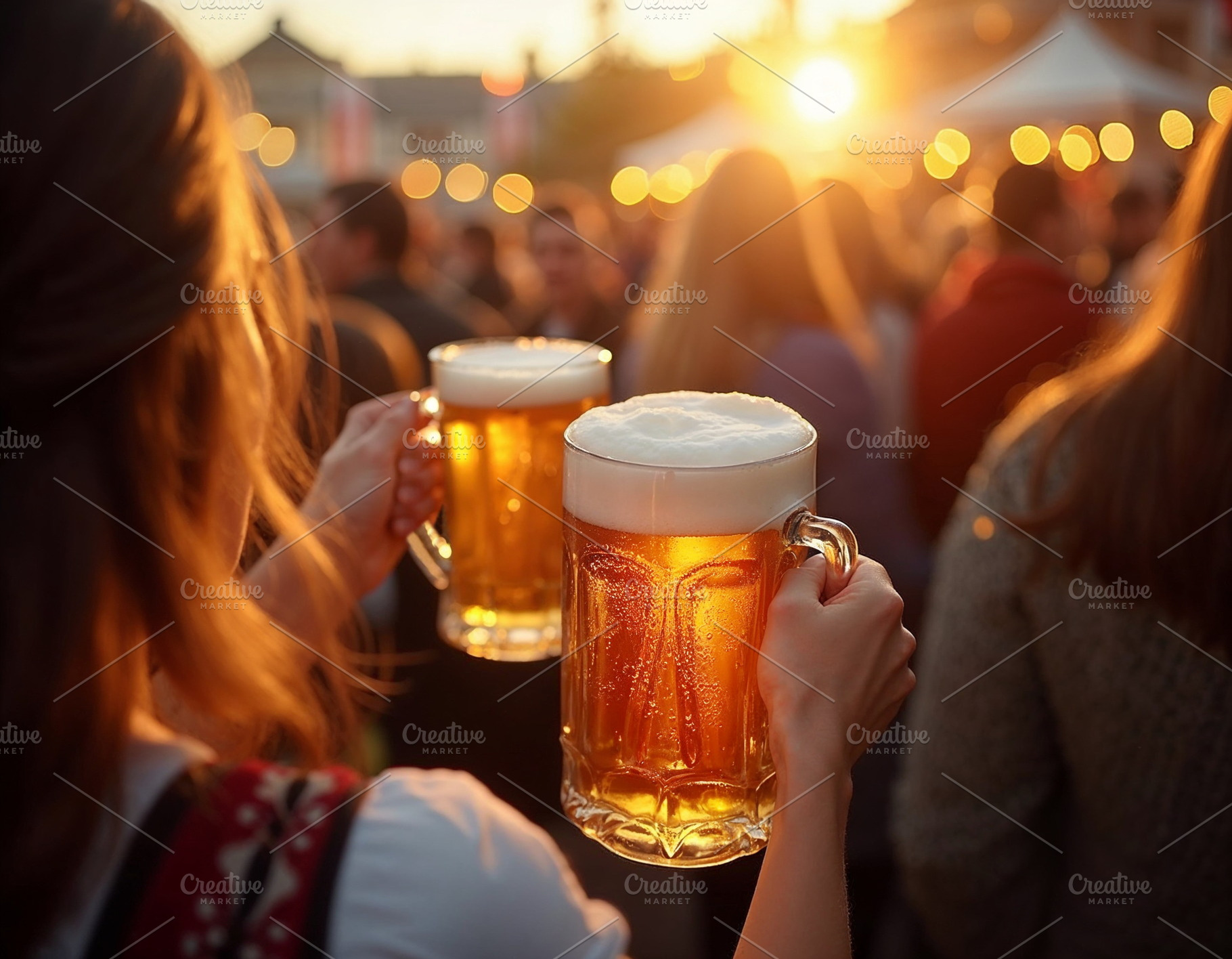 Beer mugs in the rays of the setting, a Holiday Photo by Volff