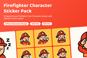 Firefighter Character Sticker Pack
