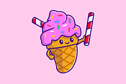 Cute Ice Cream Cone Holding Straw, a Food Illustration by Catalyst Labs (Thumbnail 3 of 3)