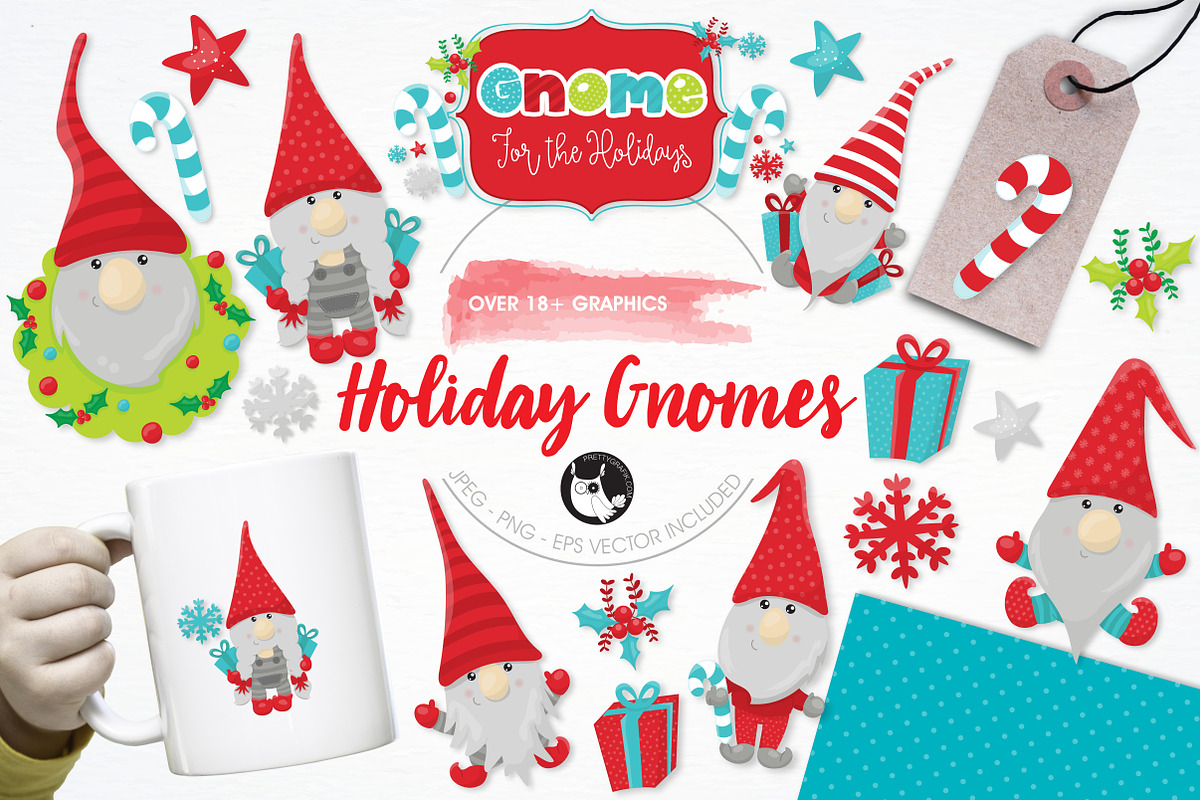 Holiday gnomes illustration pack, an Illustration by PrettyBundles