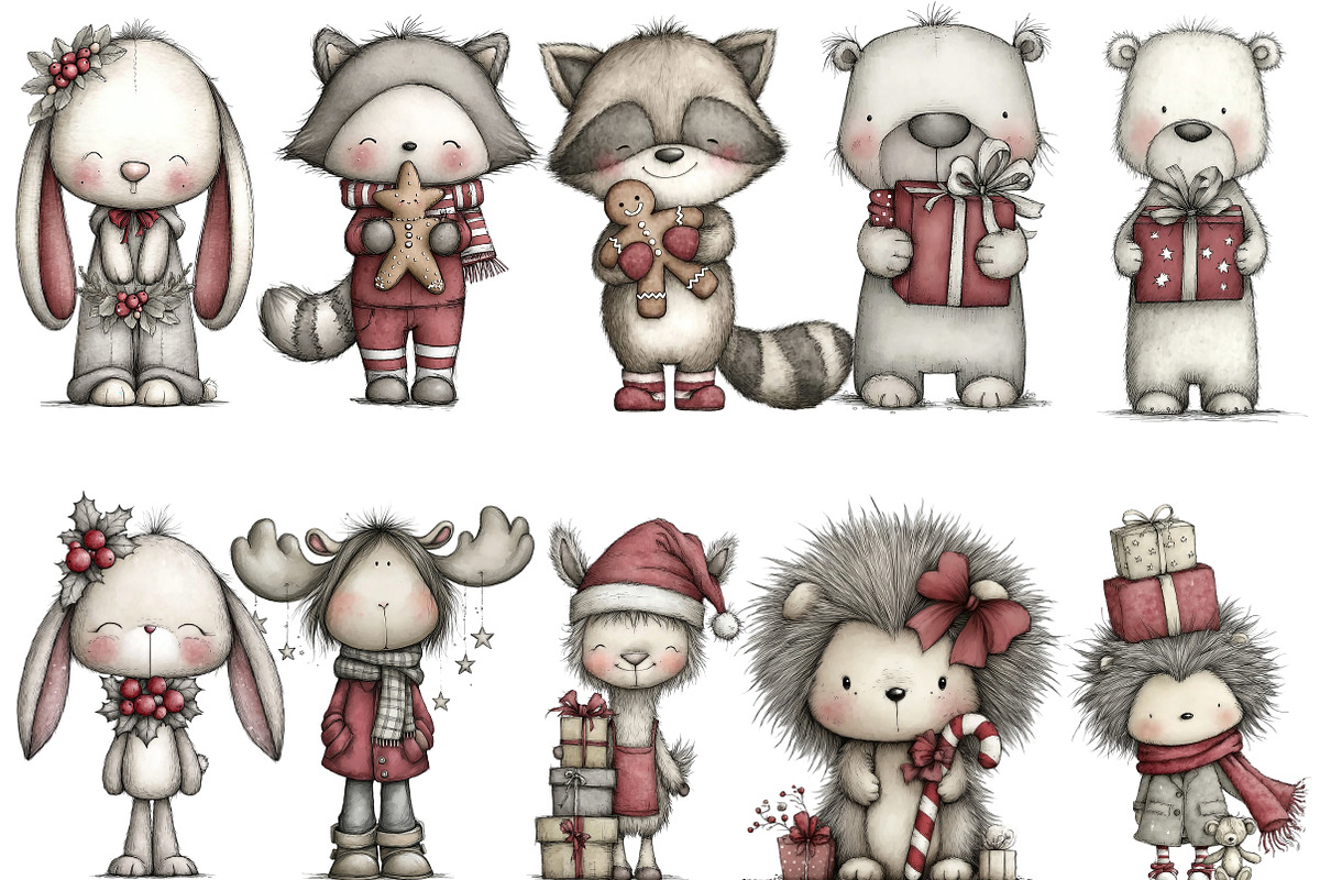 Whimsical Christmas Animals Clipart, an Illustration by DreamArtGraphic (Photo 3 of 4)