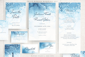 Watercolor Blue Winter Wedding Set, an Invitation Template by Kolorata Art