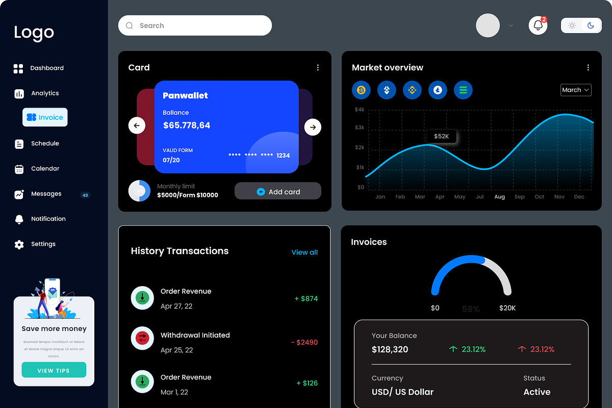 Cryptocurrency Trading App Dashboard, an UI Kit Template by Simona Meleca (Photo 2 of 4)