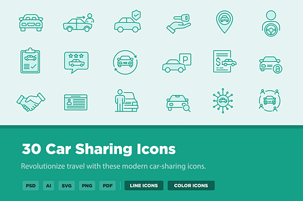 30 Car Sharing Icons