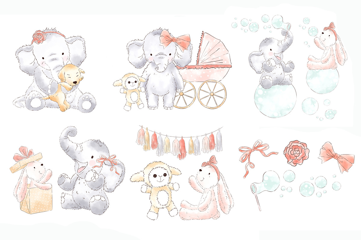 Elephant Babygirl Watercolor clipart, an Animal Illustration by Magic Story Studio (Photo 2 of 4)
