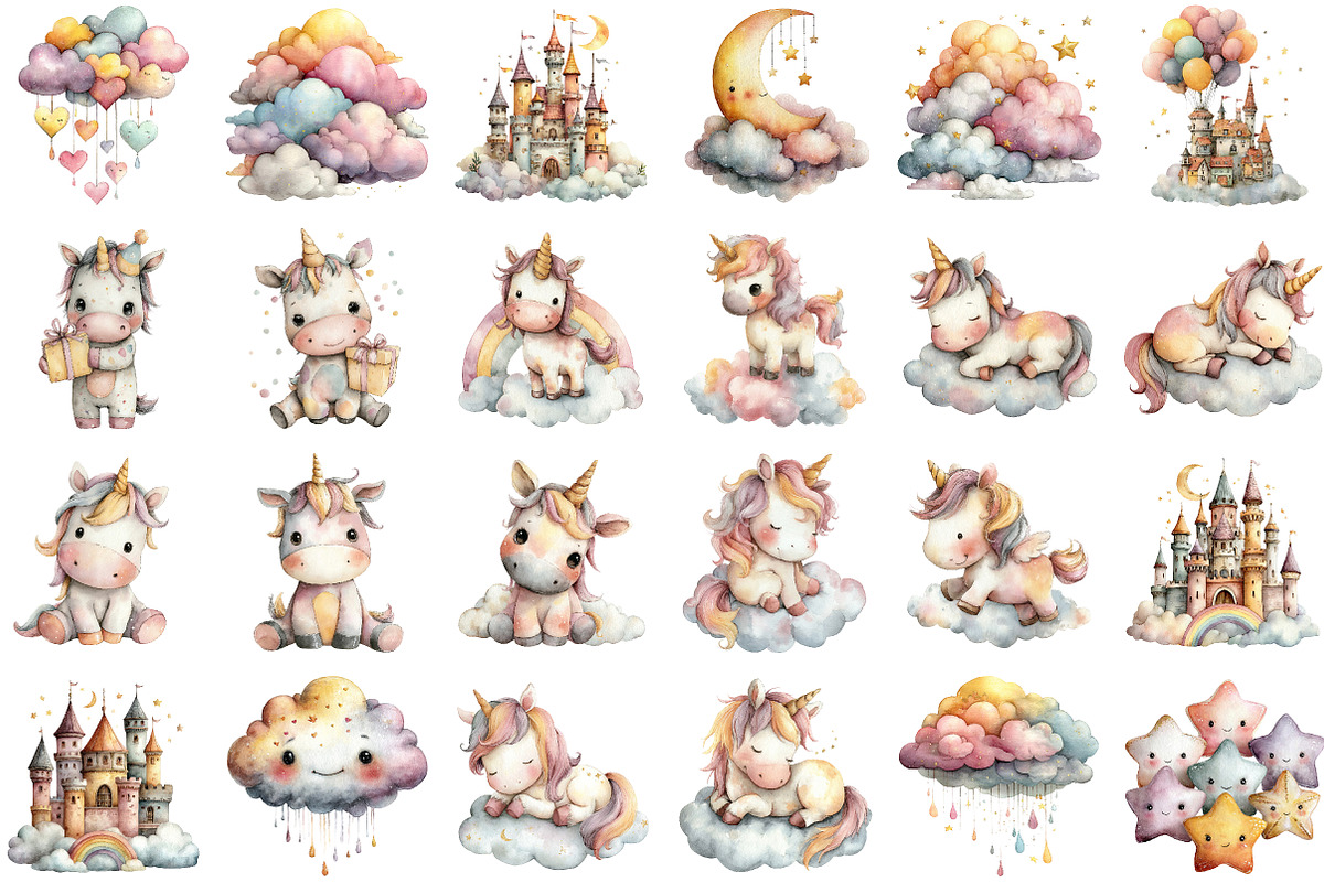 Baby Unicorn Clipart PNG Bundle, an Illustration by Sublimation Artist (Photo 2 of 7)