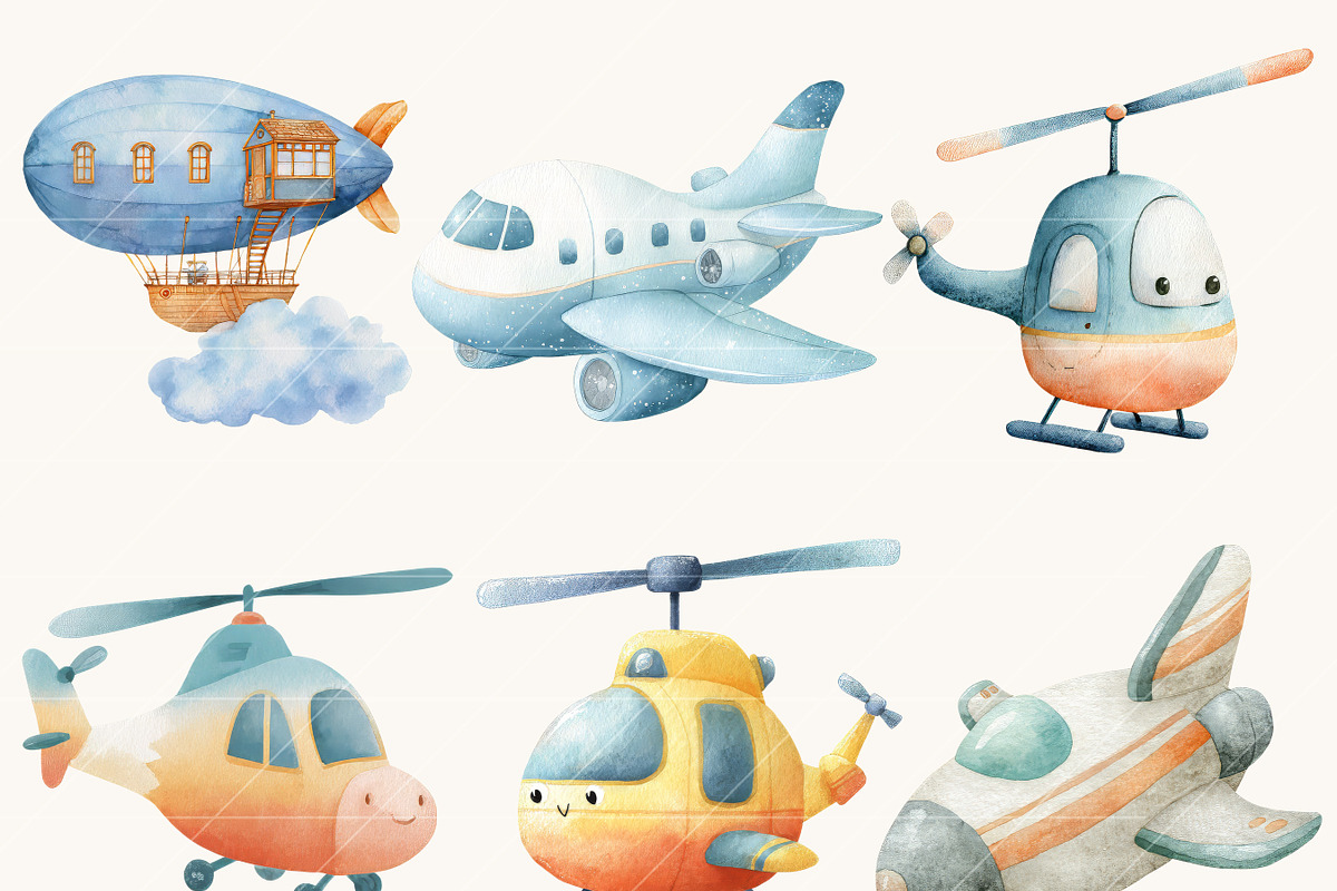 Watercolor Air Transport Clipart, a Transportation Illustration by Design Scotch (Photo 5 of 8)