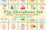 For one week only $5!!! PIG SET, an Animal Illustration by Virinaflora (Thumbnail 1 of 4)