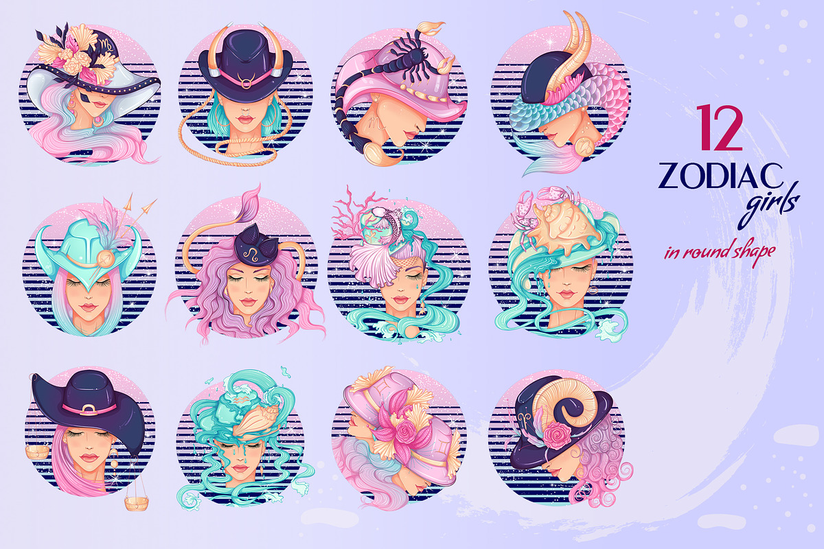 12 Zodiac Girl Hand Drawn Collection, an Illustration by ennona_art (Photo 2 of 11)