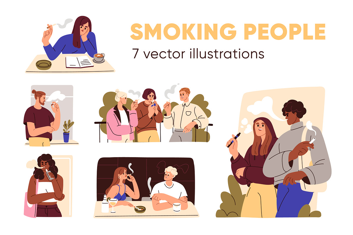 People smoking cigarettes set, a Person Illustration by Good Studio (Photo 1 of 8)