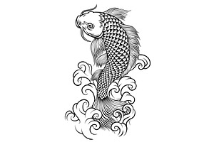 Koi Carp Fish Vintage Japanese, an Animal Illustration by Christos Georghiou