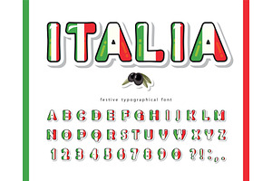 Italy cartoon alphabet. Italian