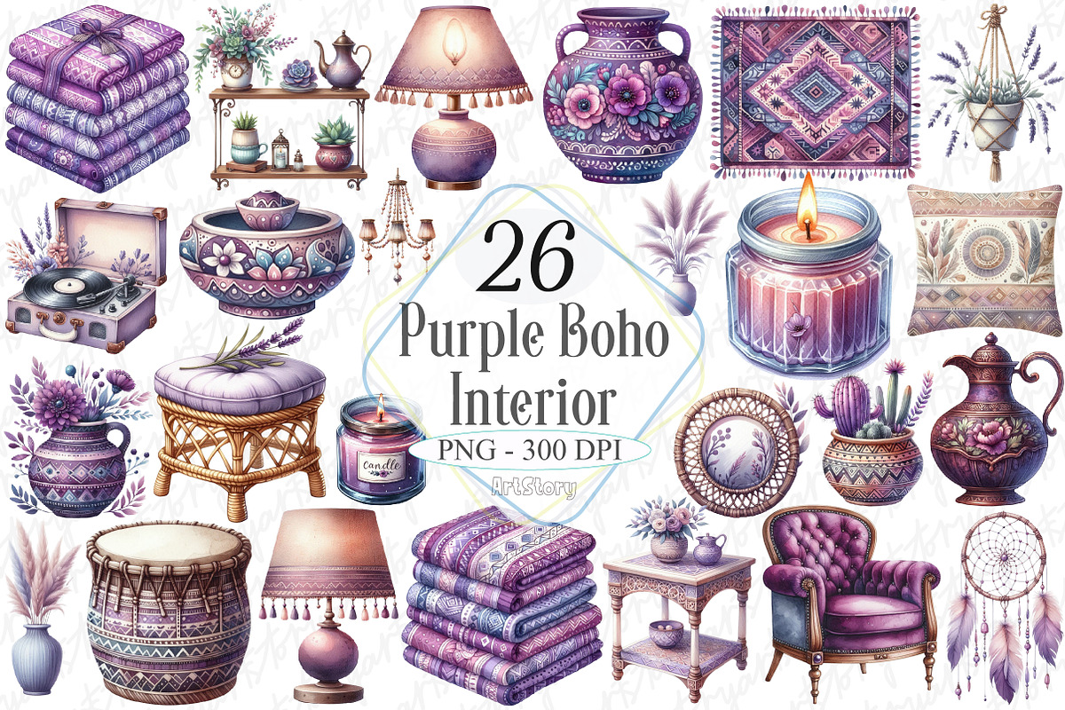 Watercolor Purple Boho Interior, a Graphic by designcity5 (Photo 1 of 5)