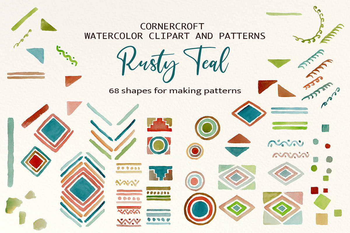 Rusty Teal Floral Clipart & Patterns, an Illustration by Corner Croft (Photo 3 of 13)