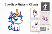Cute Baby Unicorn Clipart, a Graphic by Artnoy (Thumbnail 1 of 5)