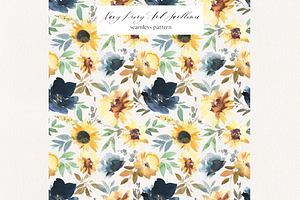 Navy Peony & Sunflower Florals PNG