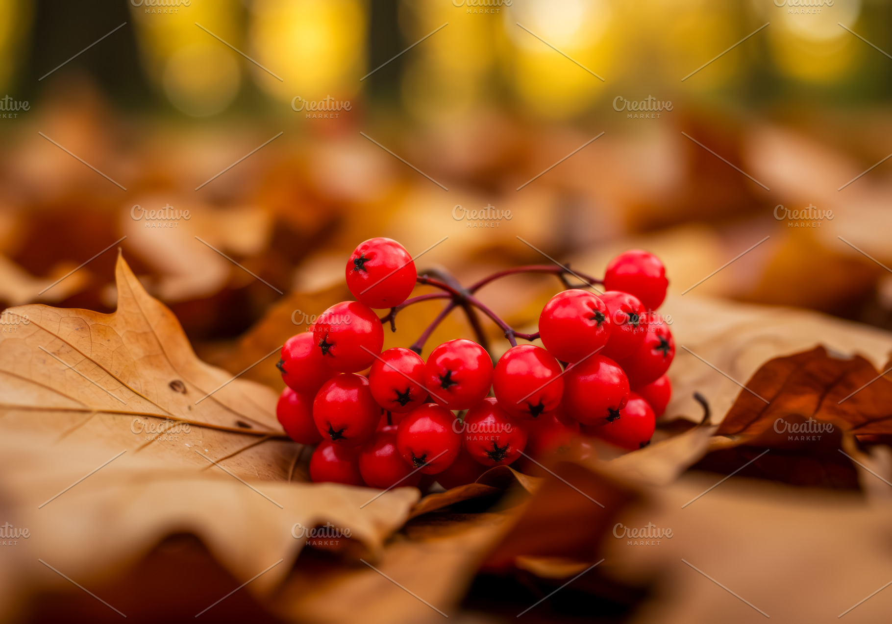 Red berries lying on autumn leaves i, a Nature Photo by professorinc