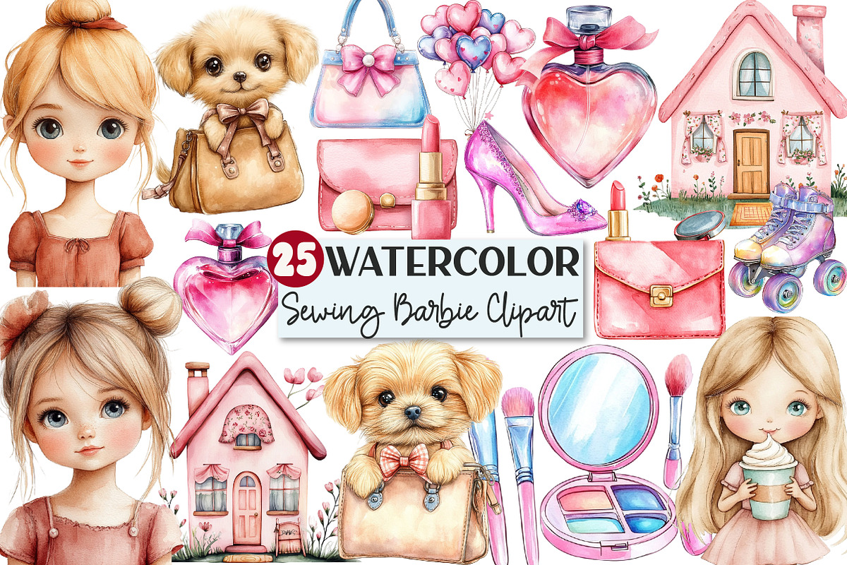 Watercolor Barbie Clipart, an Illustration by Rose Art (Photo 1 of 4)