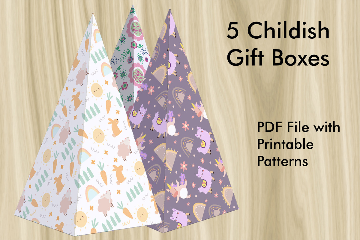 5 Childish Gift Boxes -  PDF Printab, a Print Template by Kseniya-Omega (Photo 1 of 6)