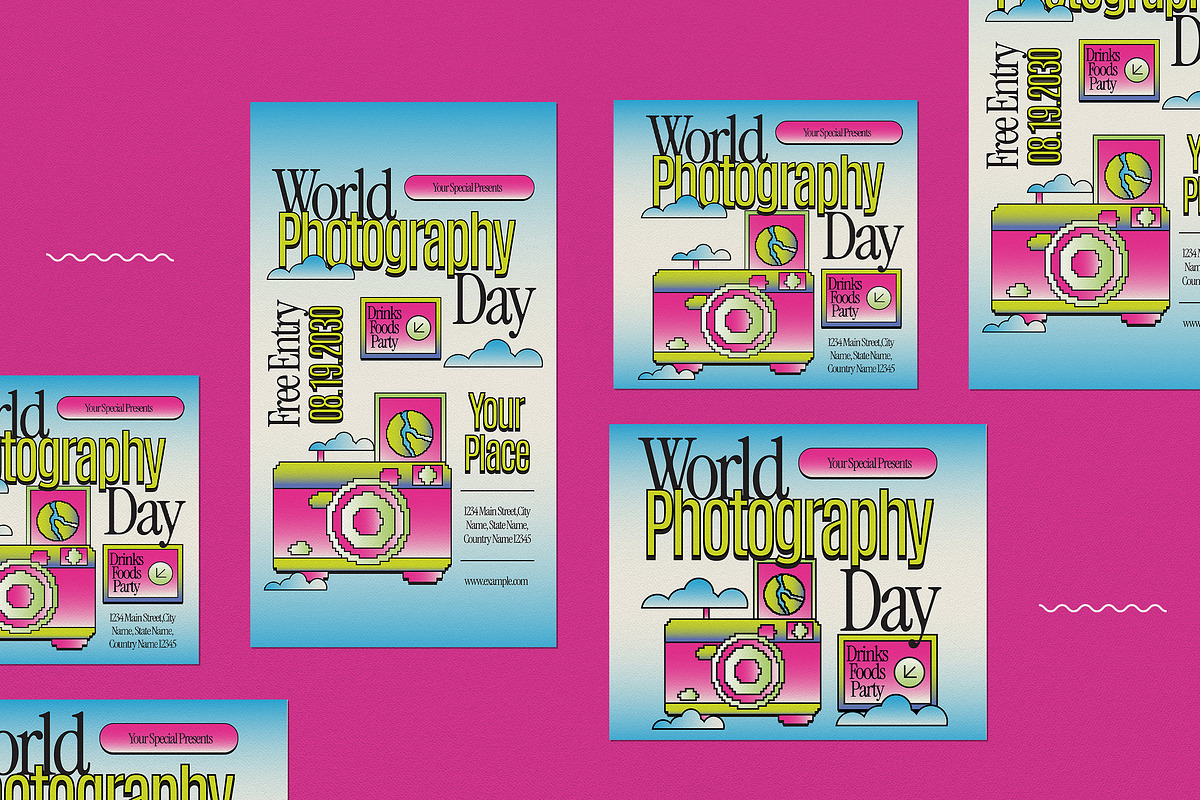 Blue Y2K World Photography Day Flyer, a Flyer Template by graphicook (Photo 4 of 4)