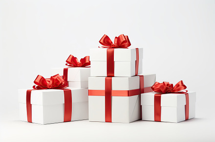 Christmas gift boxes on white background, a Holiday Photo by AlyaAnd